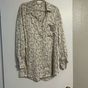 Entro Cream Long sleeve Button down Blouse with Black Squiggles
